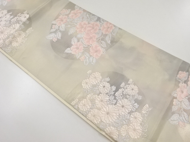 JAPANESE KIMONO / ANTIQUE FUKURO OBI / WOVEN FLOWER